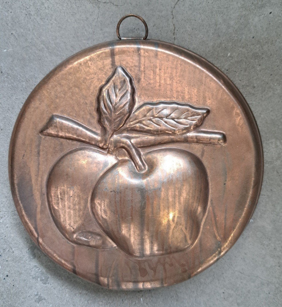 Vintage brocante rood koperen bakvorm met appels jaren 60/70, Ophalen of Verzenden, Koper