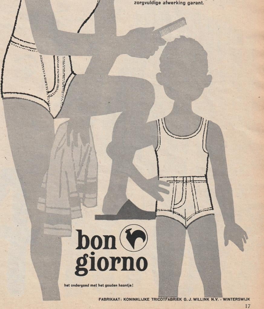 Retro reclame 1962 Bon Giorno jongens heren ondergoed, Verzamelen, Retro, Overige typen, Verzenden