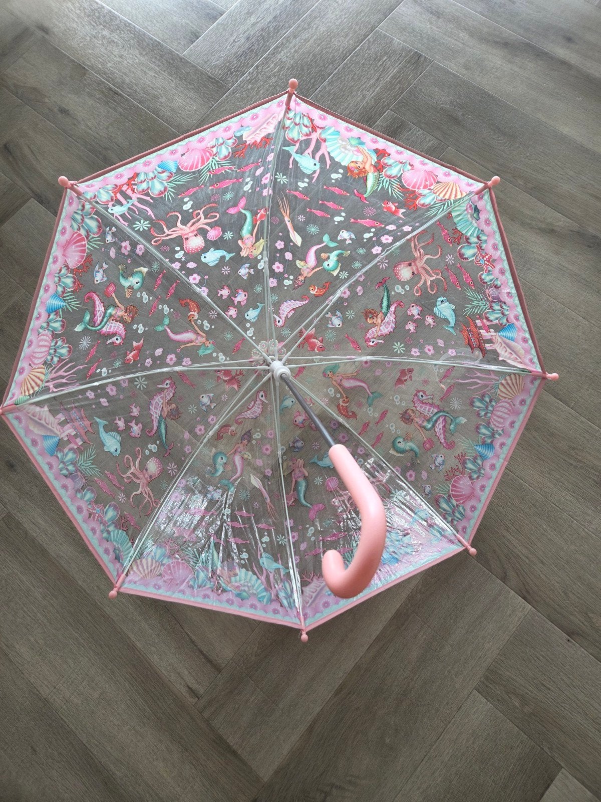Leuke kinderparaplu met zeemeerminnen en zeedieren, Sieraden, Tassen en Uiterlijk, Paraplu's, Ophalen, Transparant, Zo goed als nieuw
