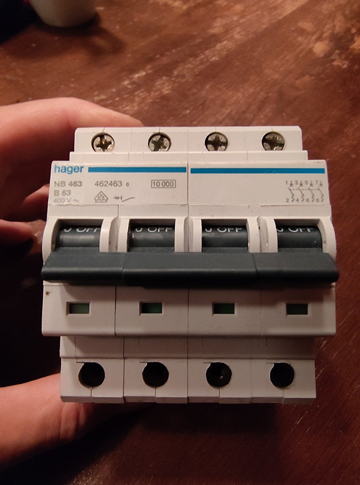 Hager B 63A automaat - Installatieautomaat 400V 4-poli, Ophalen of Verzenden, Gebruikt, Hager, Installatieautomaat