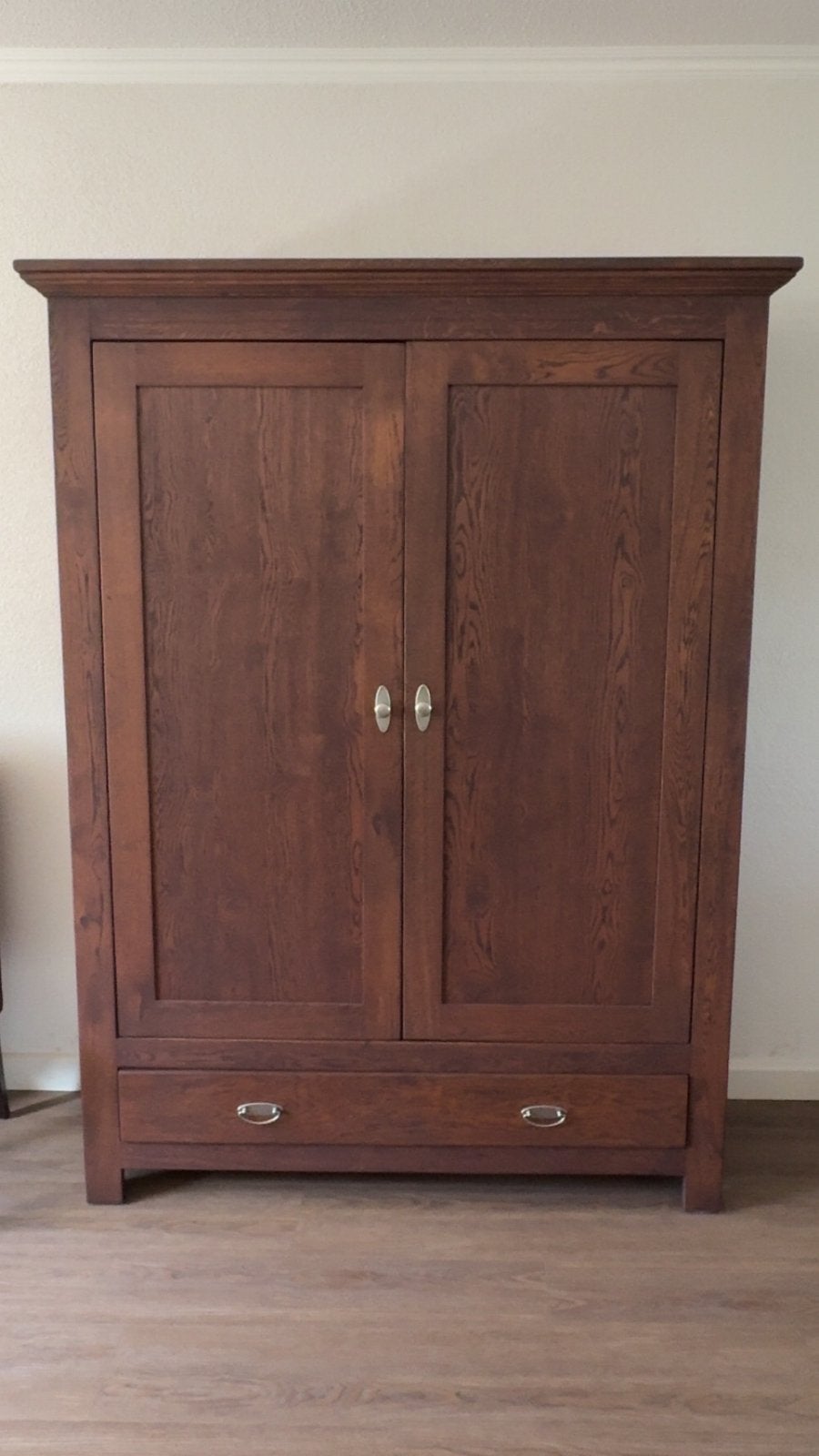 Massief eikenhouten kast met lade en planken, Ophalen, 100 tot 150 cm, Eikenhout, Zo goed als nieuw