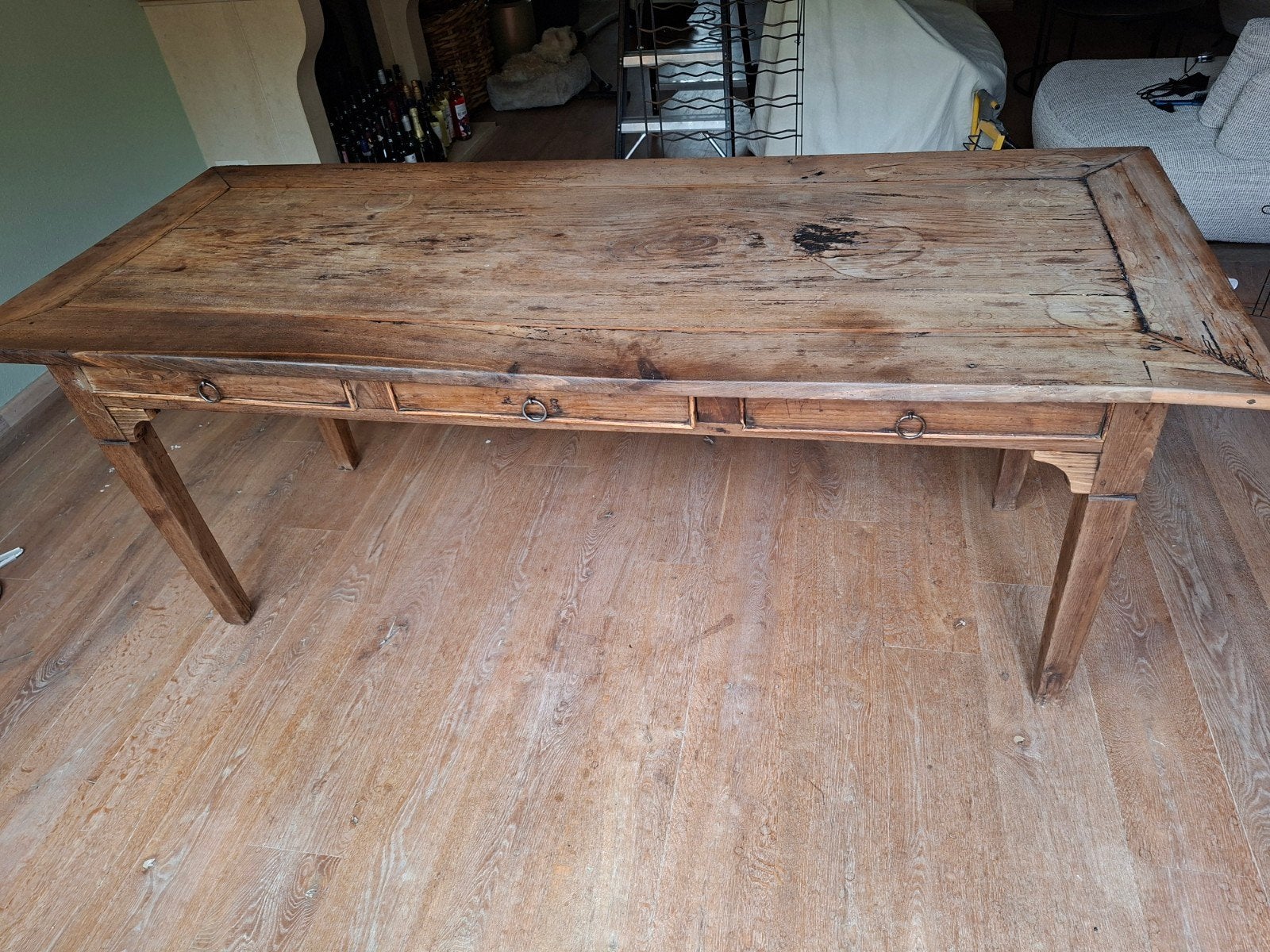 kersenhouten tafel, 6 persoons, 3 laden met ring,, Huis en Inrichting, Ophalen, Gebruikt, 75 cm of meer, Antieke stijl