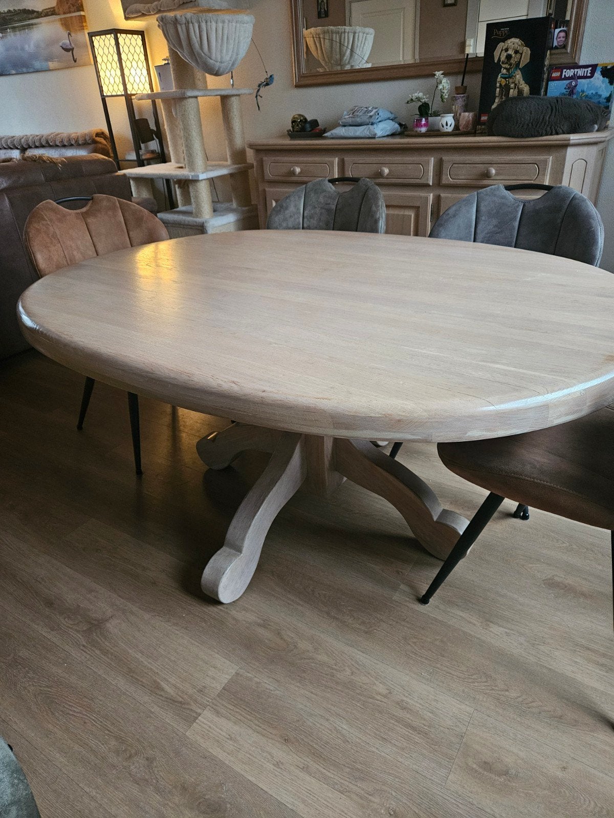 Ovale eettafel van licht eiken, Gebruikt, 100 tot 150 cm, Modern landelijk, Ophalen of Verzenden