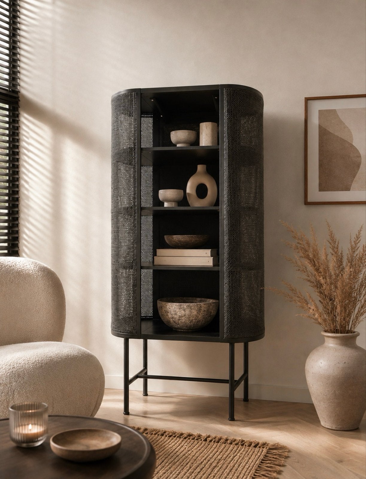 Stijlvolle Zwarte Rotan Kast met Metalen Frame, Ophalen, Nieuw