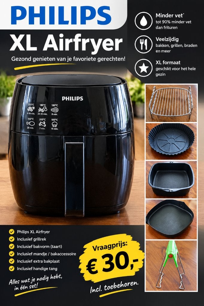 Philips XL Airfryer, goed werkend en compleet met toebehoren, Ophalen, Gebruikt, Airfryer XL