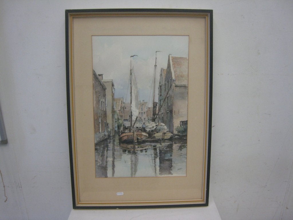 Aquarel van stadsgracht, 51x72
