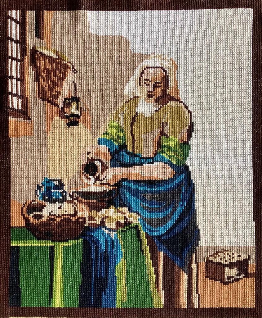 Borduurwerk, zijde, Melkmeisje, Vermeer, vintage, Ophalen, Gebruikt, Handborduren, Overige typen