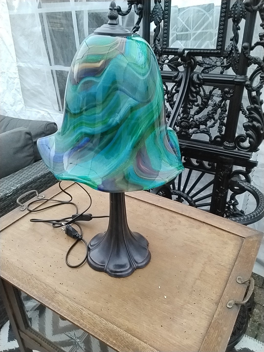 Tafellamp met zware Murano glazen kap, 53 cm hoog, Ophalen of Verzenden