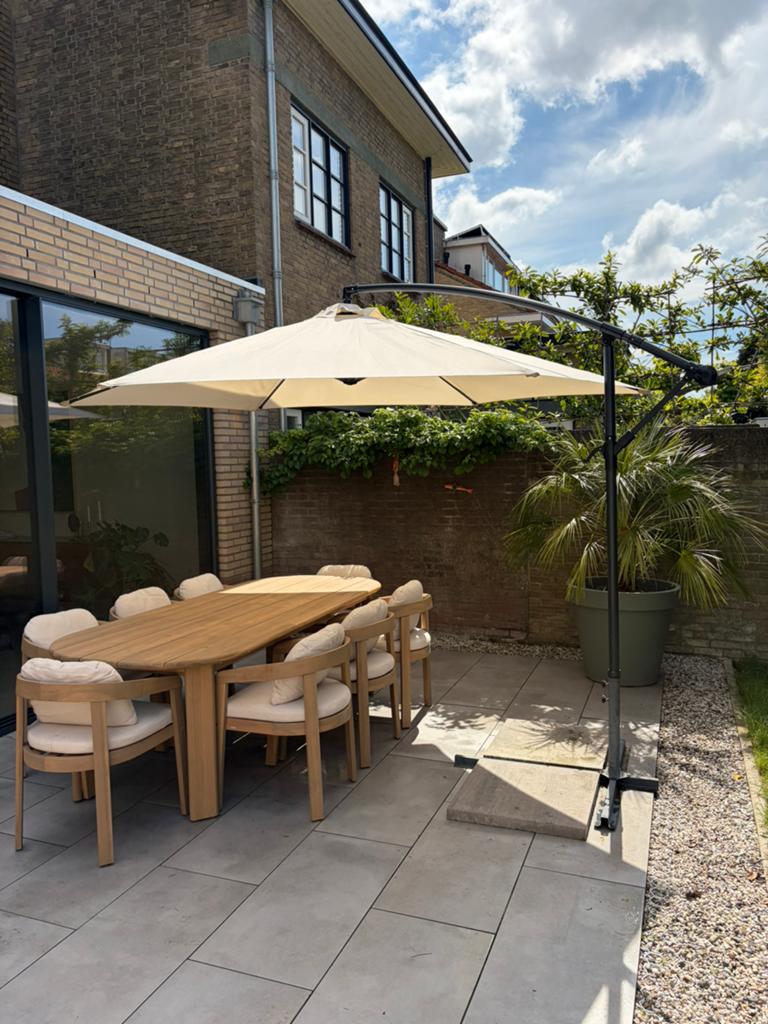 Zweefparasol 3meter wit incl. parasolvoet, Tuin en Terras, Parasols, Ophalen of Verzenden, Gebruikt, Minder dan 1 meter, Parasolvoet