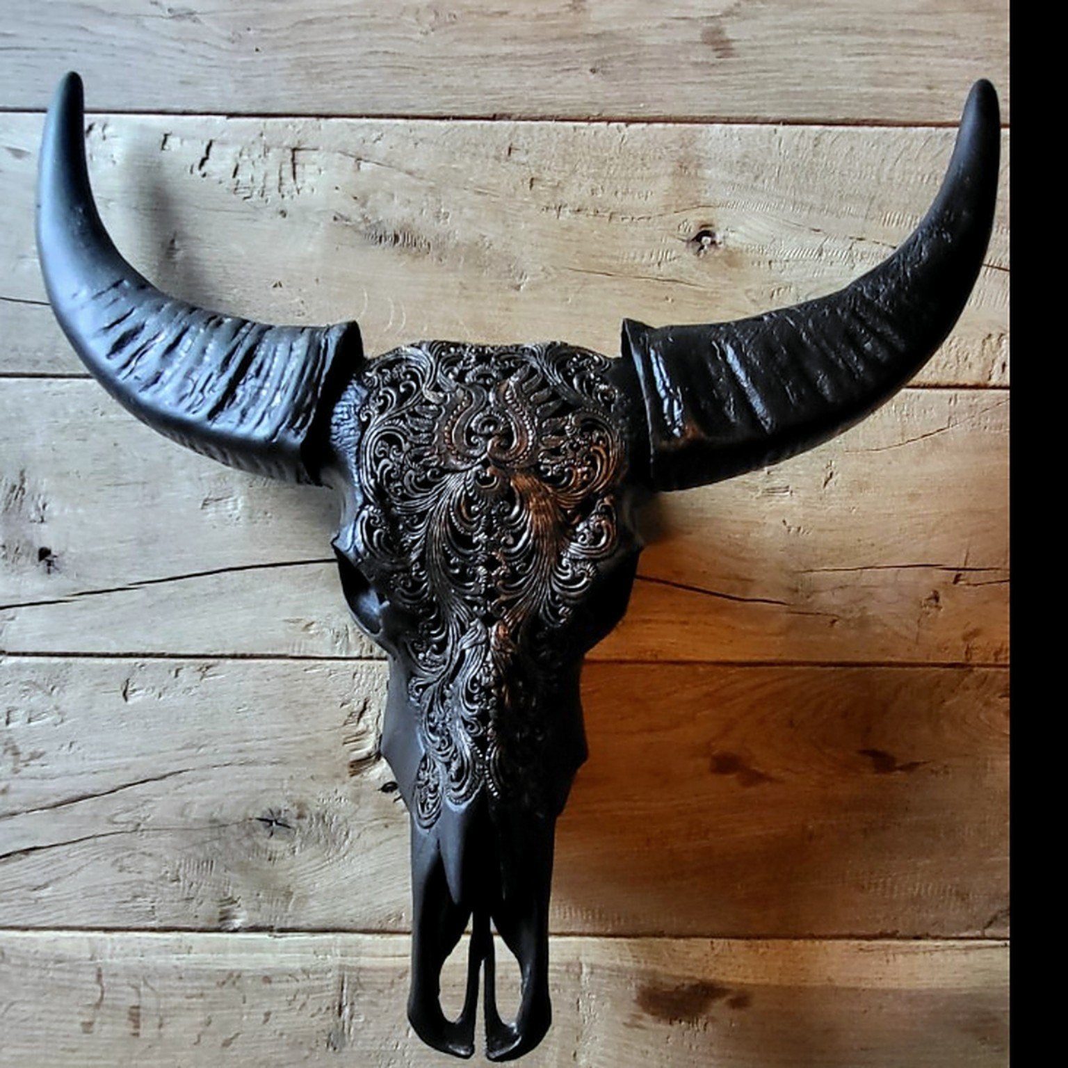 Decoratieve Buffelschedel Wanddecoratie - Zwart/Goud, Ophalen, Zwart, Kunststof, Zo goed als nieuw
