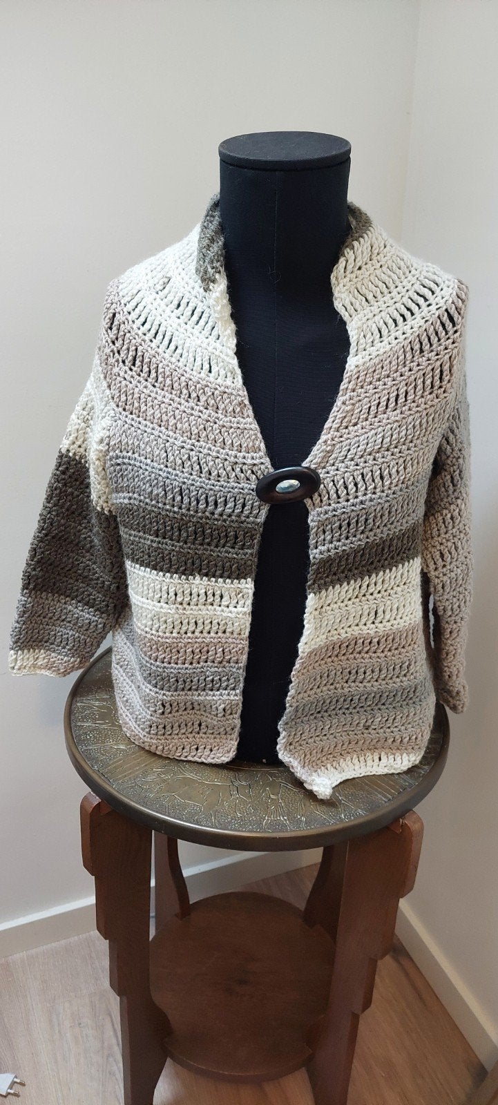 Nieuw gehaakt vest natureltinten L/XL, Handgemaakt, Ophalen of Verzenden, Nieuw, Maat 42/44 (L)
