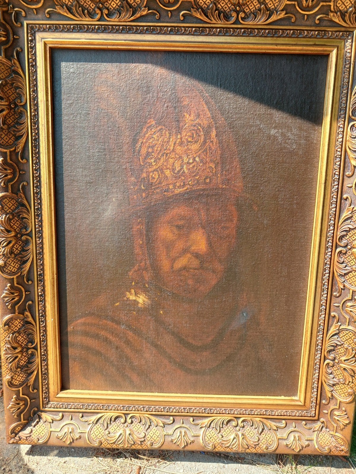 Oud schilderij met portret in gouden lijst (80x65cm), Doek, Portret of Personen, Ophalen of Verzenden, Olieverf