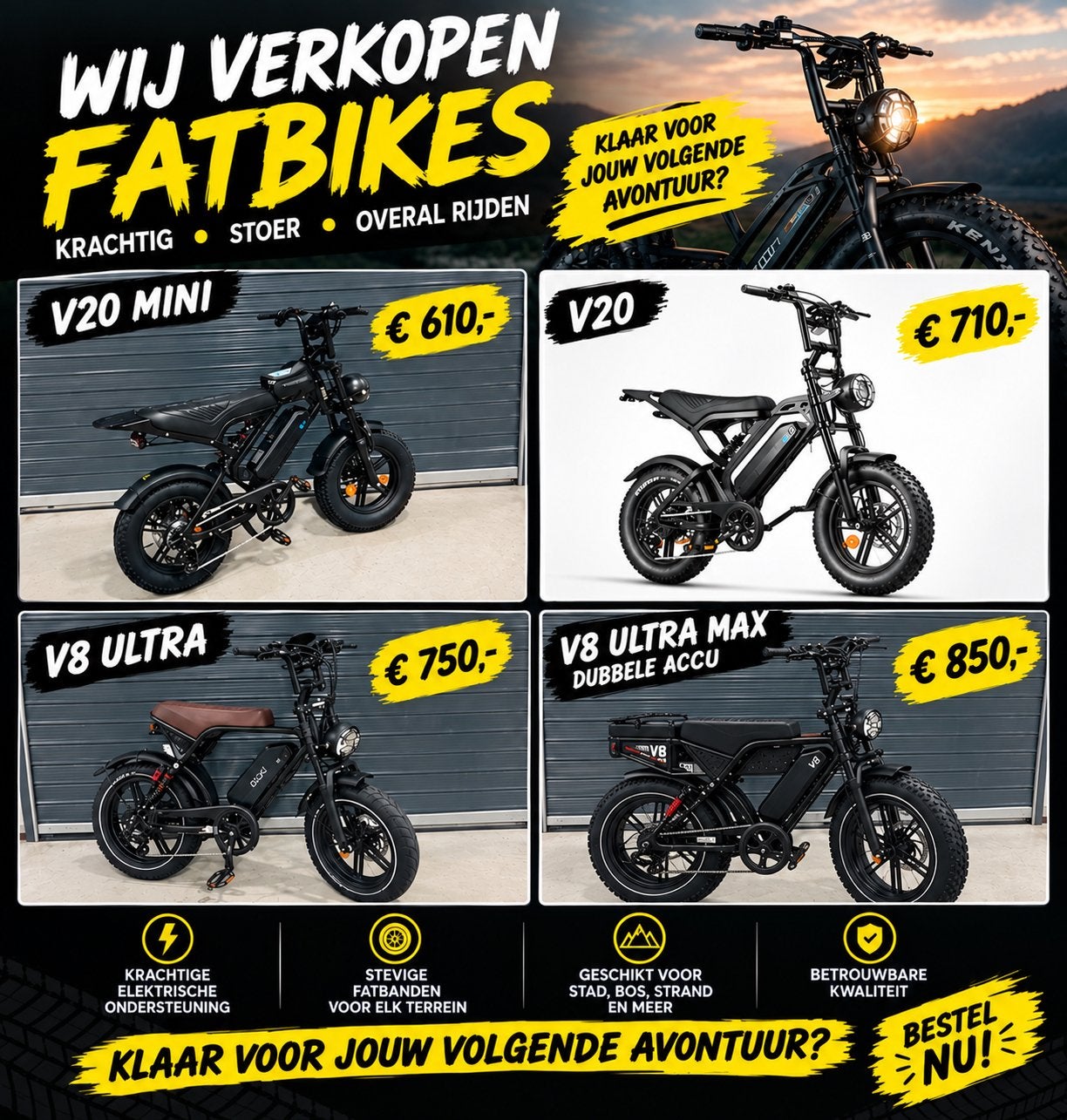 Fatbikes: V20 Mini, V20, V8 Ultra, V8 Ultra Max, Fietsen en Brommers, Elektrische fietsen, 59 cm of meer, Ophalen, Nieuw, Overige merken