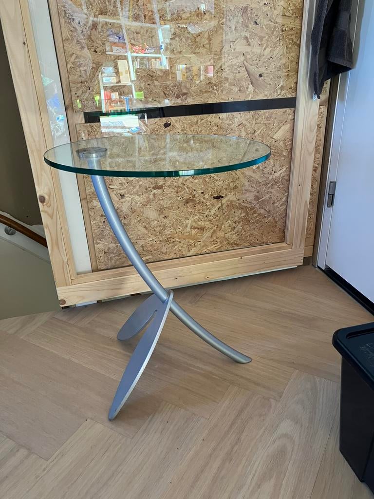 Design bijzettafel glasplaat metaform papillon bijzettafel, Minder dan 55 cm, Gebruikt, Rond, Glas