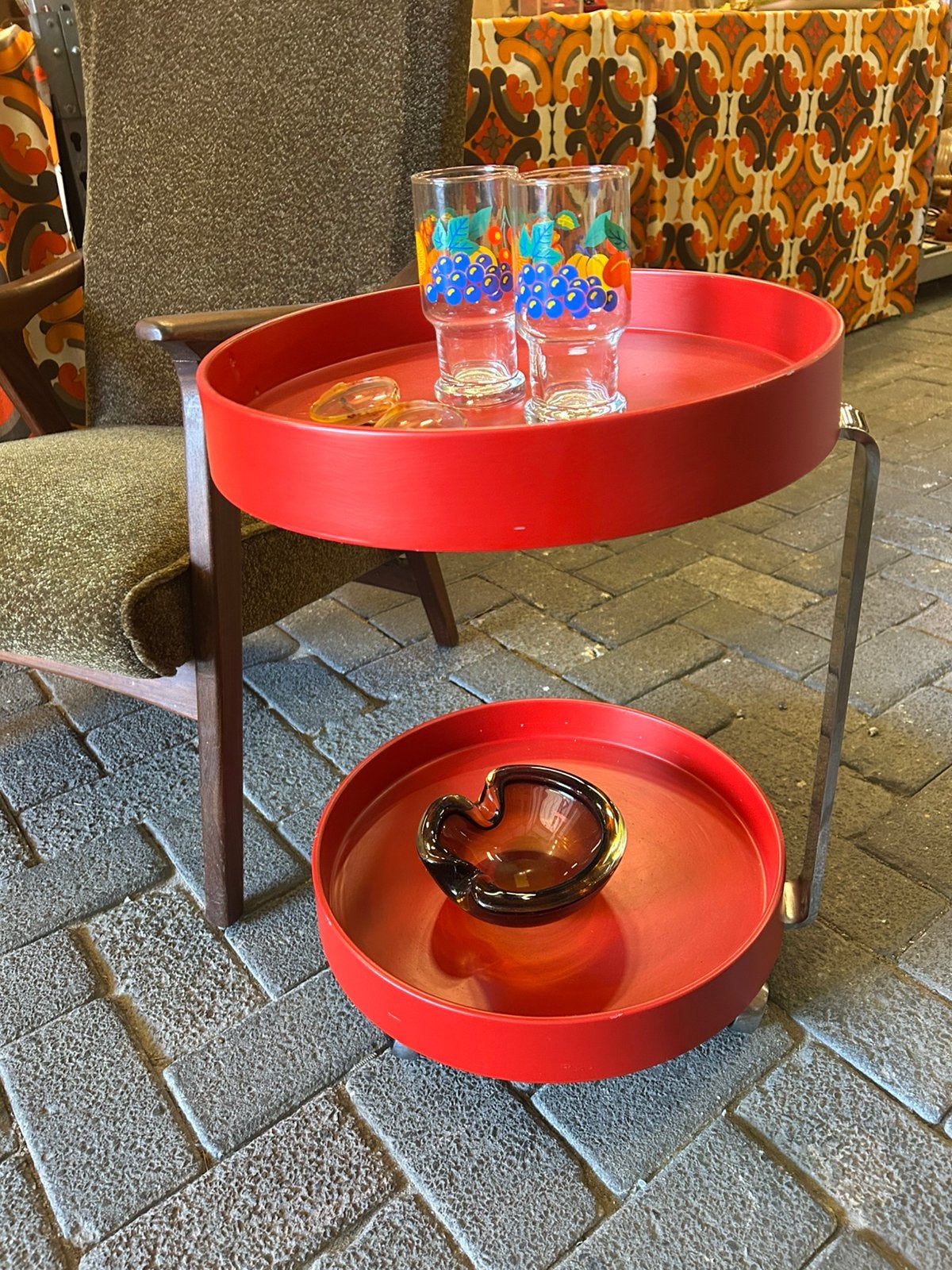 Vintage 70’s rode space age serveerwagen/ trolley/ sidetable, Ophalen of Verzenden, Huis en Inrichting