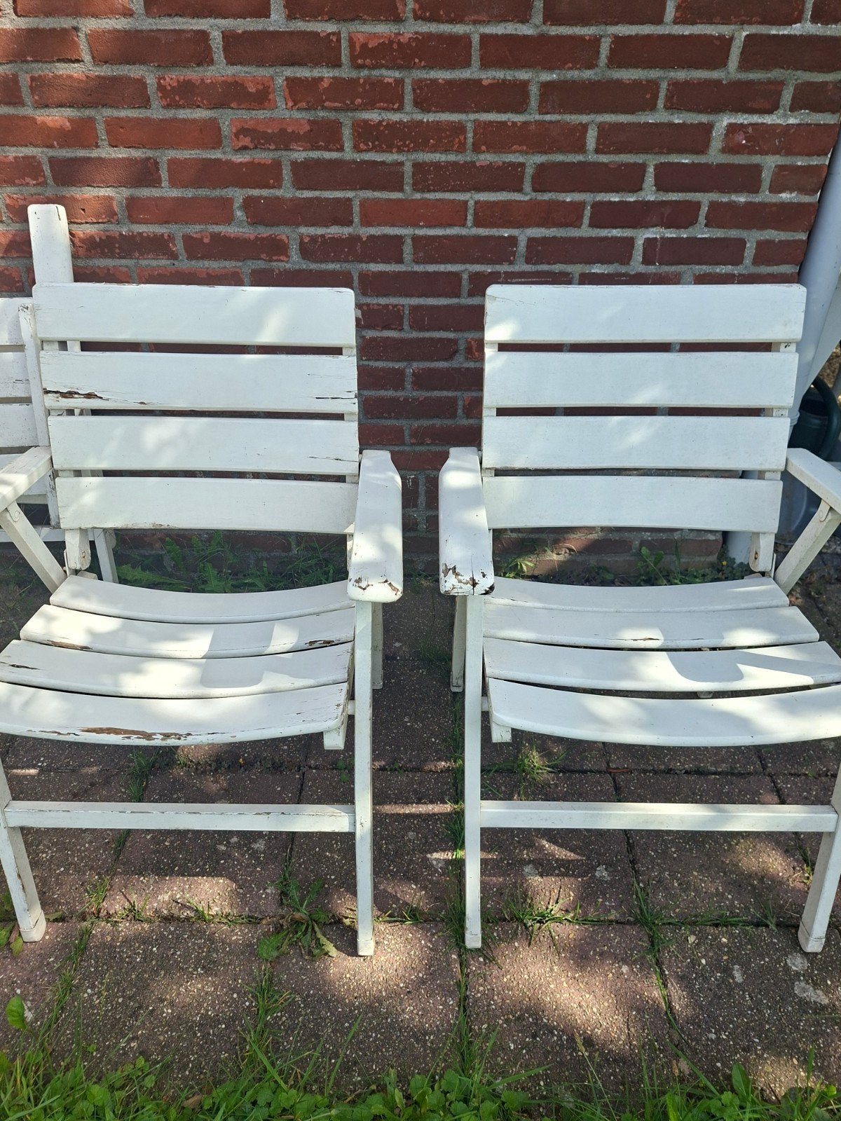 4 Vintage Houten Tuinstoelen, Tuin en Terras, Ophalen of Verzenden, Gebruikt, Hout, Inklapbaar