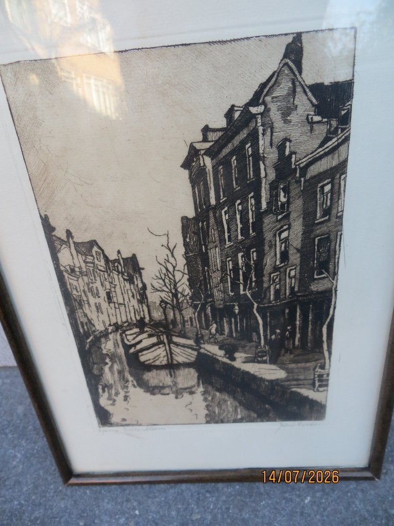 JAN SIRKS(P.Scheen) Mooie Ets SPUI, OUD ROTTERDAM, Ophalen, Dagelijks leven, Ets, 1900 - 1949