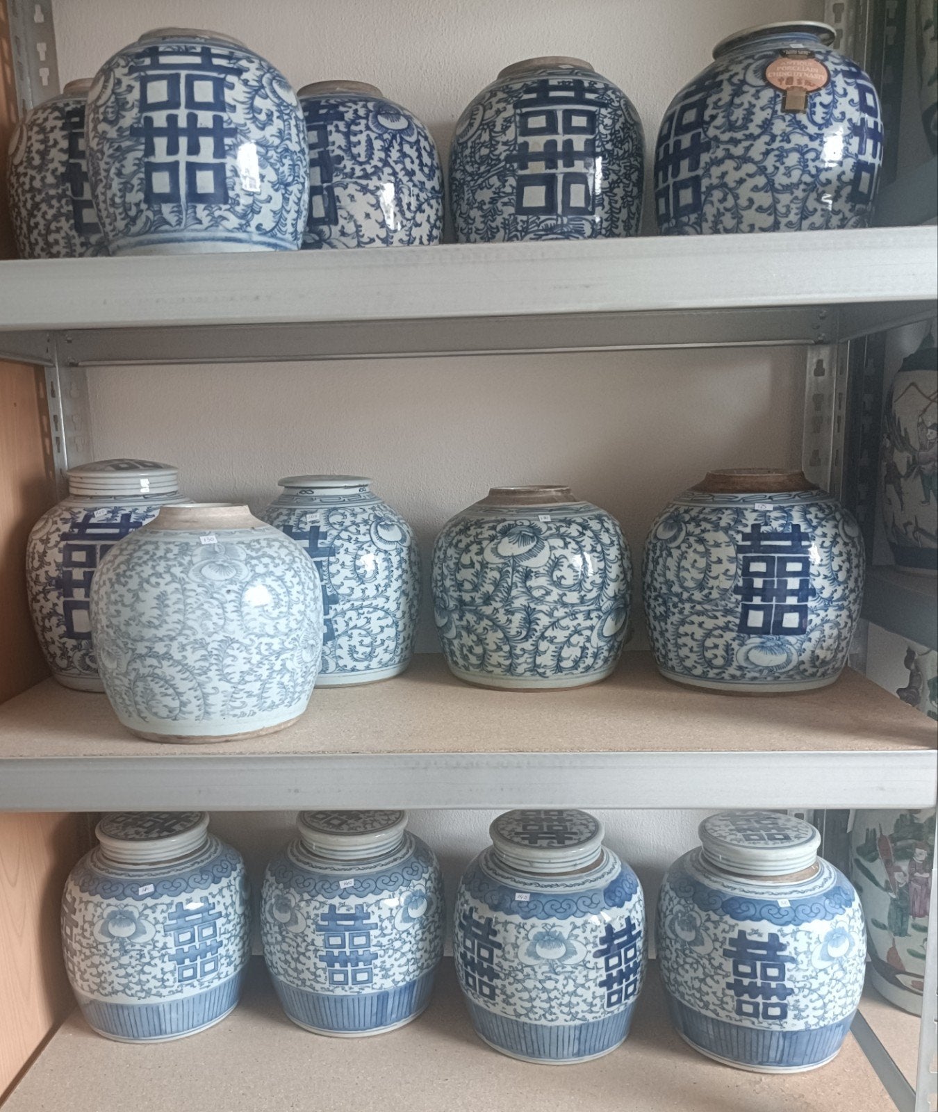 Antieke Chinese porseleinen gemberpotten, blauw-wit, Ophalen of Verzenden