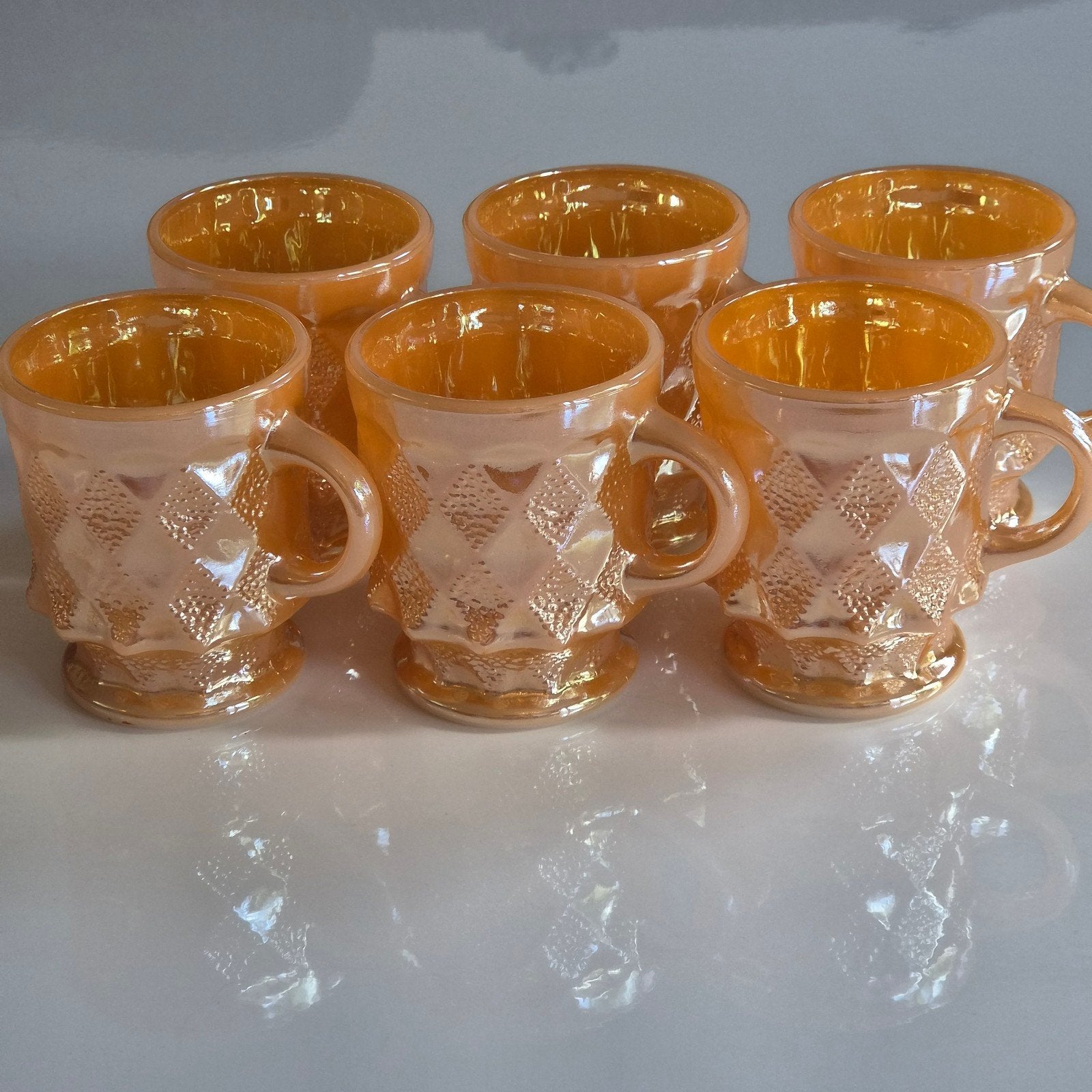 Anchor Hocking Fire King x6 mokken Peach Luster Kimberly USA, Nieuw, Ophalen of Verzenden, Glas, Overige stijlen
