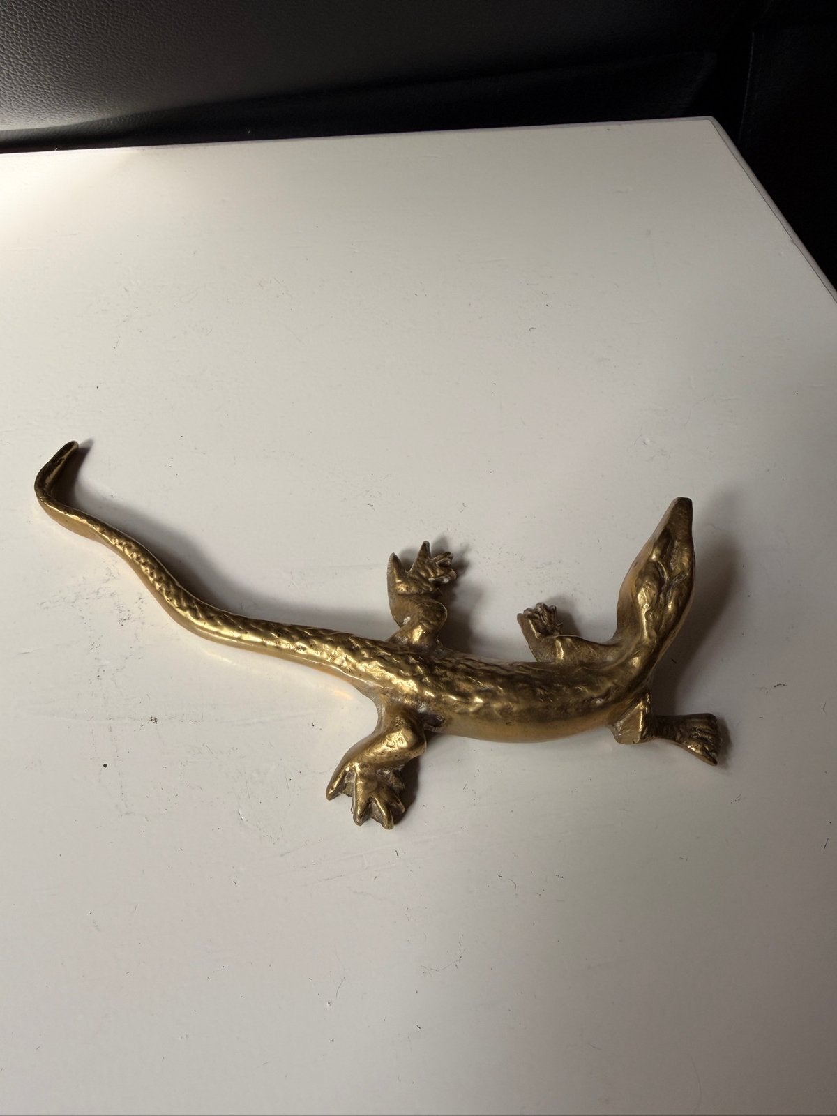 Zware koperen hagedis beeld vintage decoratie 20cm, Antiek en Kunst, Ophalen of Verzenden