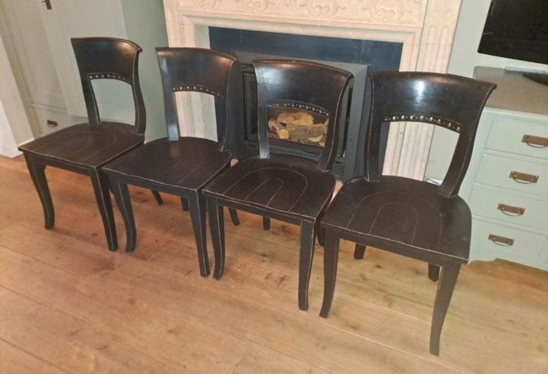 Set van vier prachtige antieke houten stoelen, Huis en Inrichting, Stoelen, Ophalen, Gebruikt, Zwart, Vier