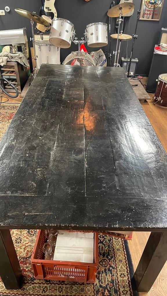 Tafel hout zwart stoer en robuust, Ophalen of Verzenden, Zo goed als nieuw, Rechthoekig, 200 cm of meer