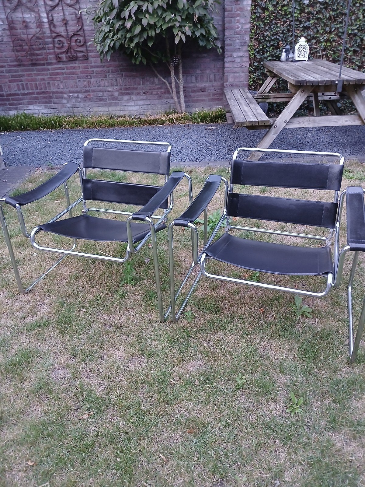 Wassily B3 replica stoelen - Zwart leer en chroom, Huis en Inrichting, Stoelen, Ophalen, Gebruikt, Twee, Zwart
