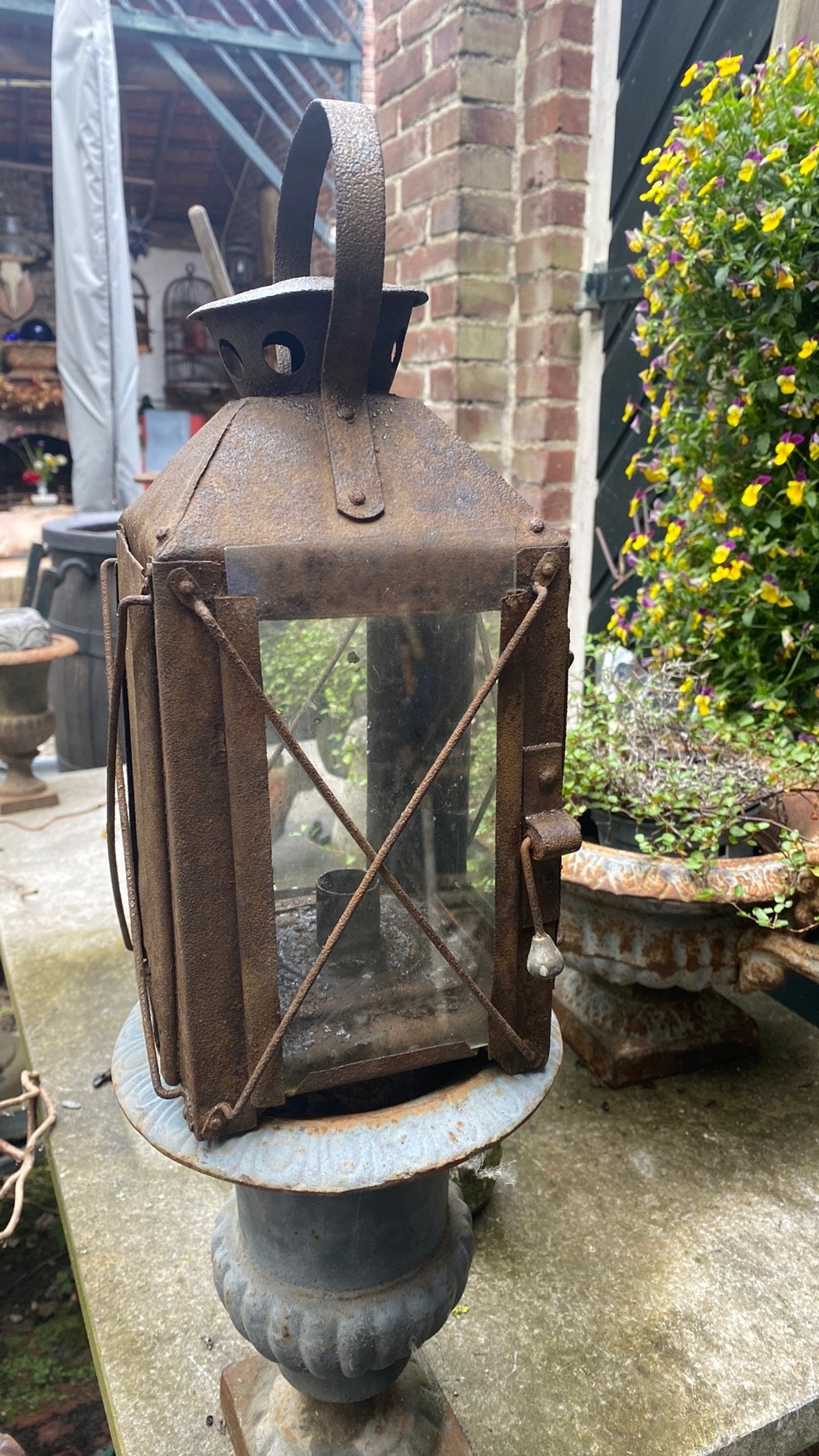 Oud Frans lantaarntje - H 33 cm - Glaasjes intact, Ophalen of Verzenden