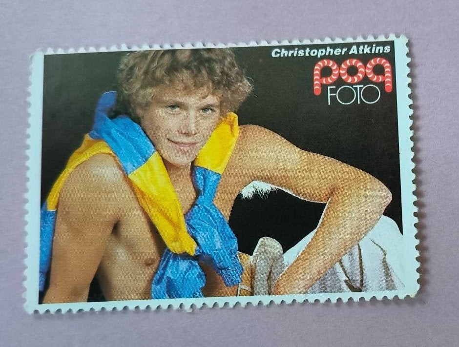 Popfoto zegel Cristopher Atkins, Ophalen of Verzenden, Zo goed als nieuw, Foto of Kaart