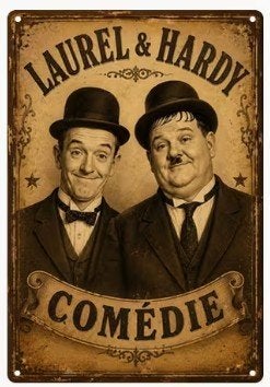 Metalen wandbord met Stan Laurel en Oliver Hardy (03)., Verzenden, Nieuw, Film, Overige typen