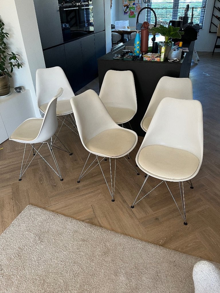 Eetkamerstoelen (6x), Ophalen, Gebruikt, Wit, Kuipstoel