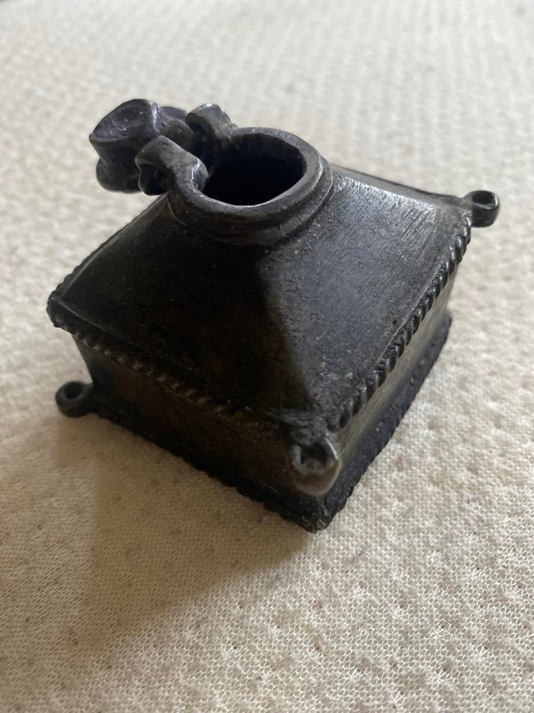 Antieke bronzen inktpot met deksel, Ophalen of Verzenden