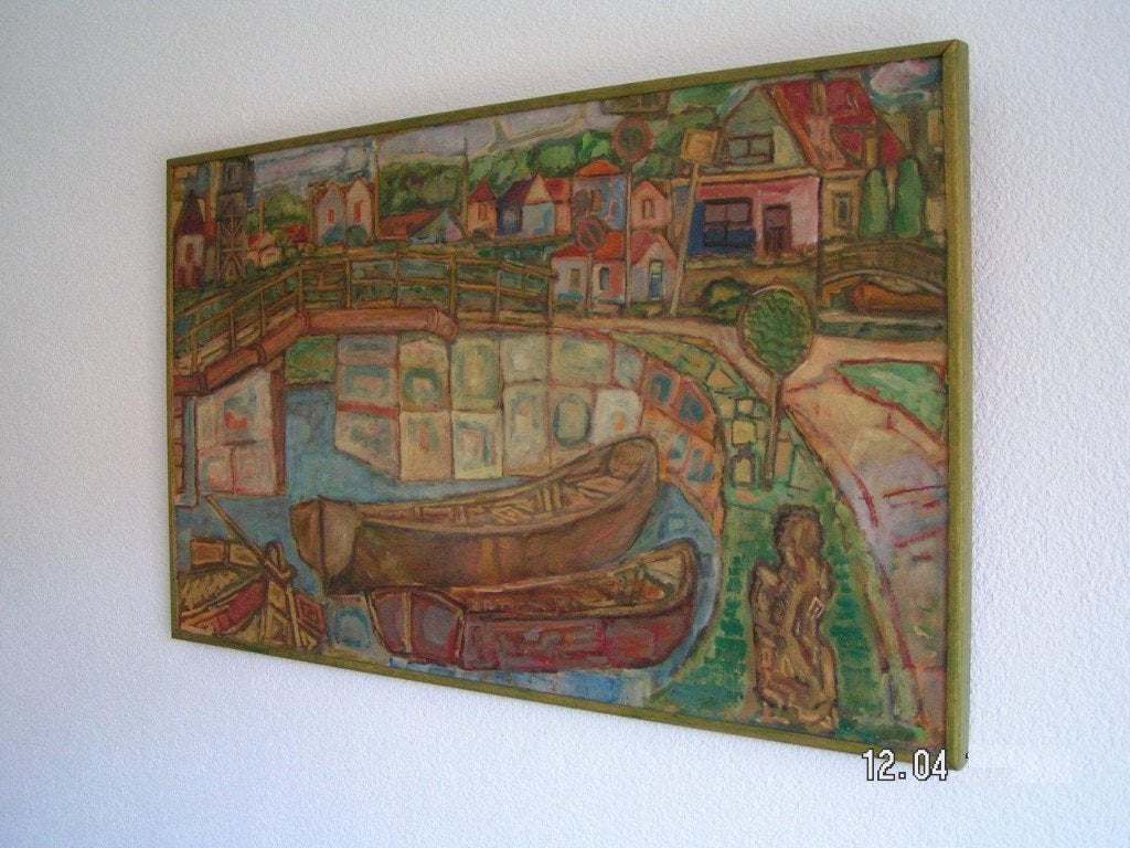 Hubert Bekman ( Verve hengelo serie ) dorpsgezicht 1948, Doek, Ophalen of Verzenden, Gesigneerd, Olieverf
