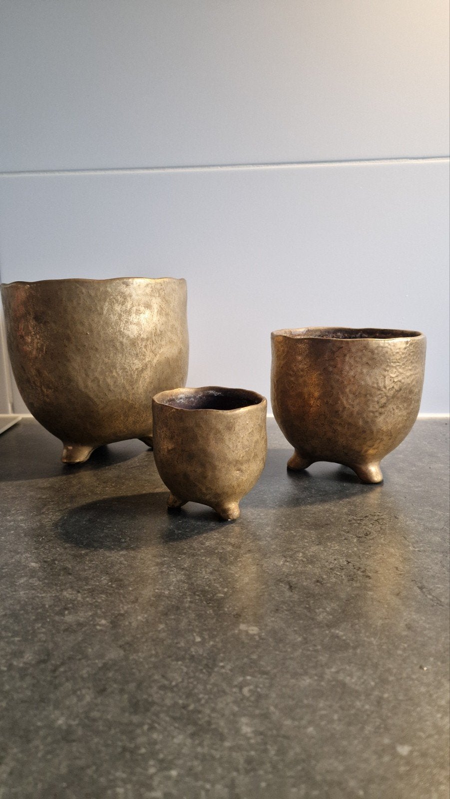 St Tropez gouden bloempot - set van 3, Ophalen, Gebruikt, Rond, Binnen