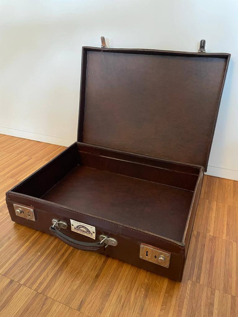 Vintage Antiek koffer leer / leather brief case, Gebruikt, 45 tot 55 cm, Ophalen of Verzenden, Minder dan 50 cm