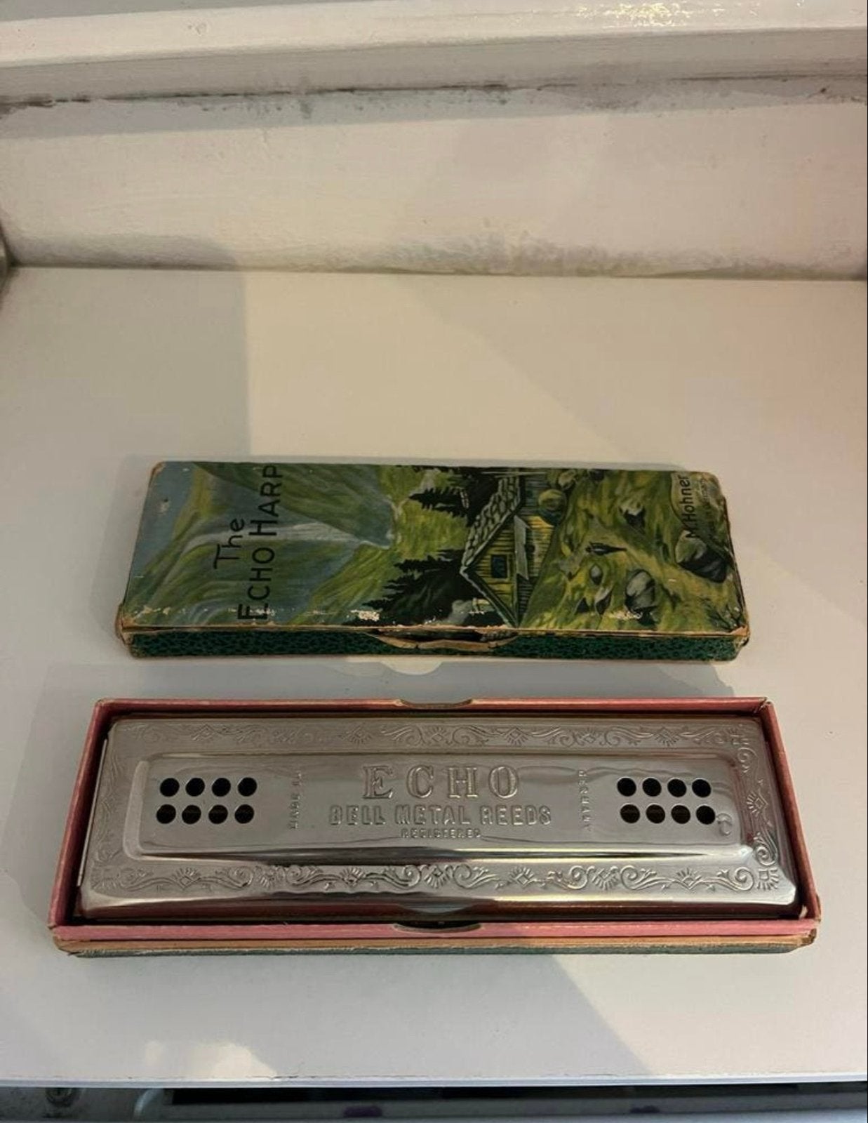 Hohner Echo Mondharmonica - Vintage Instrument, Gebruikt, Overige typen, Ophalen of Verzenden, Met koffer of doosje