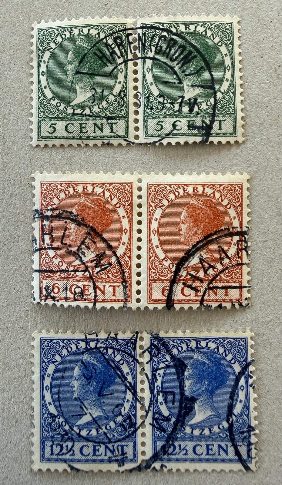 NL POSTZEGELS 149, 150 en 154 Koningin Wilhelmina Veth paren, Postzegels en Munten, Ophalen of Verzenden