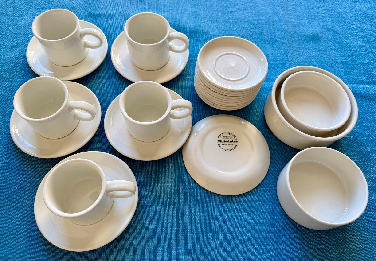 Midwinter Stonehenge servies: 5 kopjes, 9 schotels, 3komme, Gebruikt, Overige merken, Keramiek, Vintage