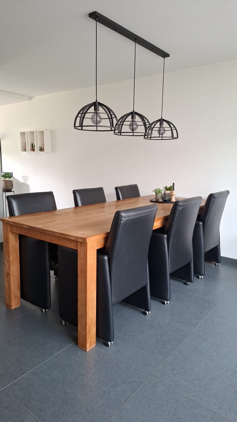 Eetkamer tafel Teak 220x100 cm met 6 lederen stoelen, Huis en Inrichting, Tafels | Eettafels, Ophalen, Teakhout, 200 cm of meer