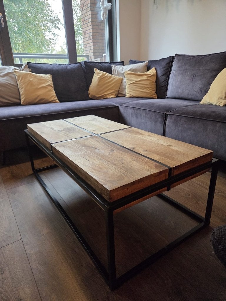 Salontafel mangohout, Ophalen, 100 tot 150 cm, 50 tot 100 cm, Zo goed als nieuw