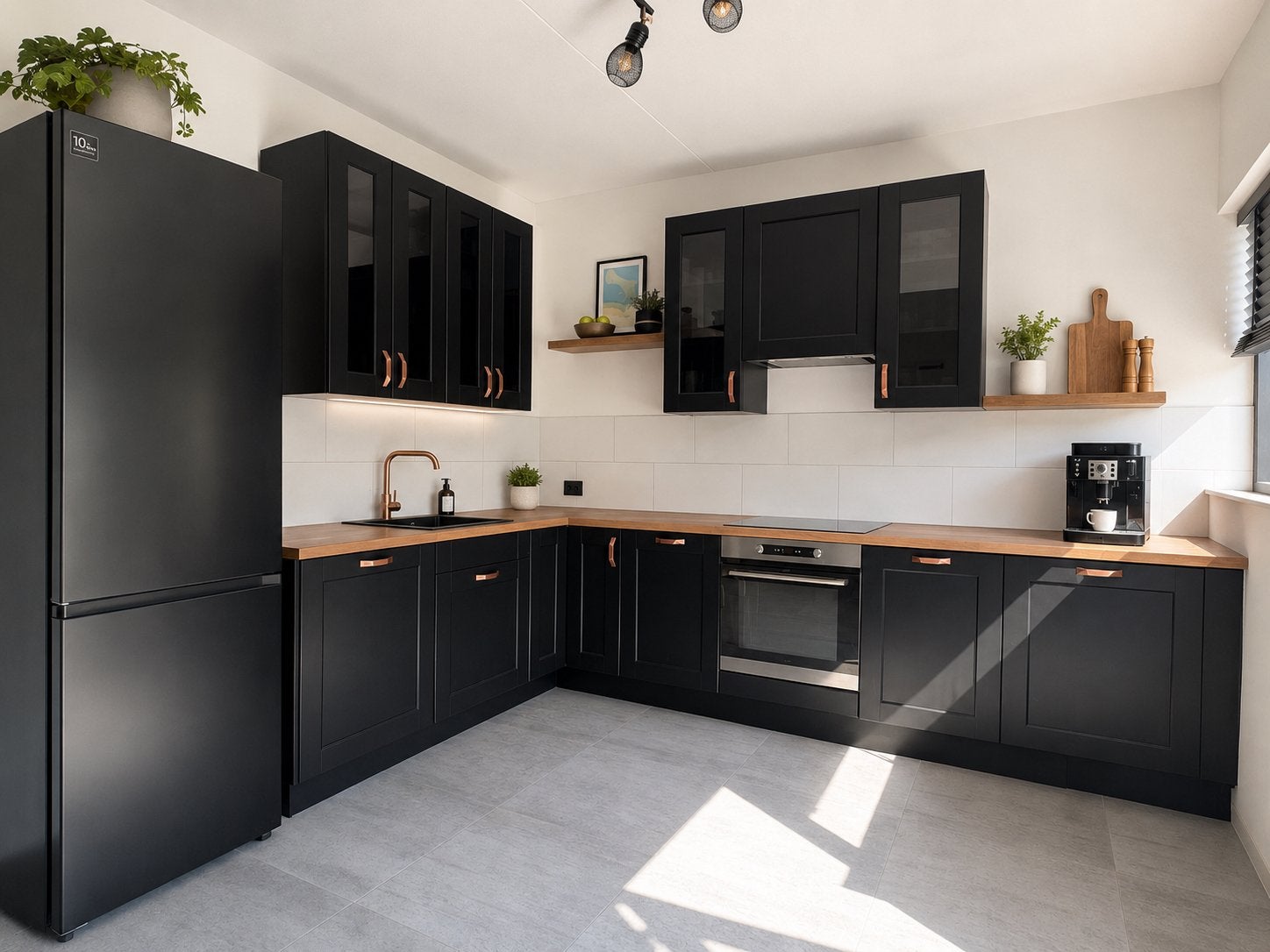 IKEA Keuken Zwart met Koperen Details en Losse Koelkast, Ophalen, Gebruikt, Zwart, Hoekkeuken
