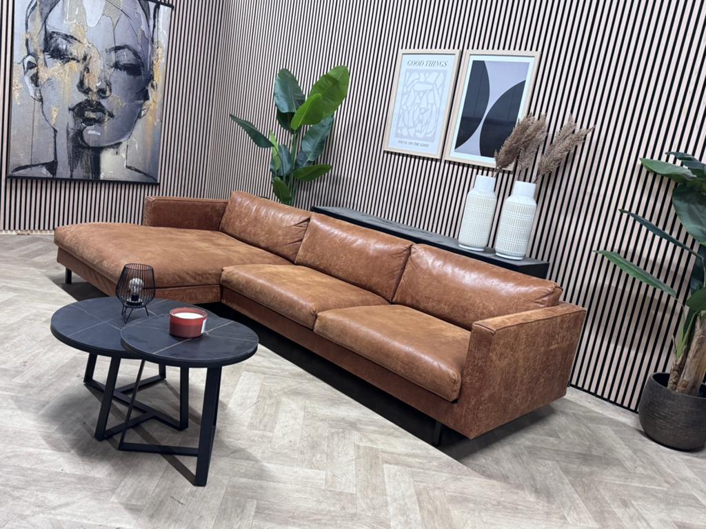 ZGAN Bodilson Chili Hoekbank Microleer - Bruin - 302 x 155, -, -, Hoekbank, Leer