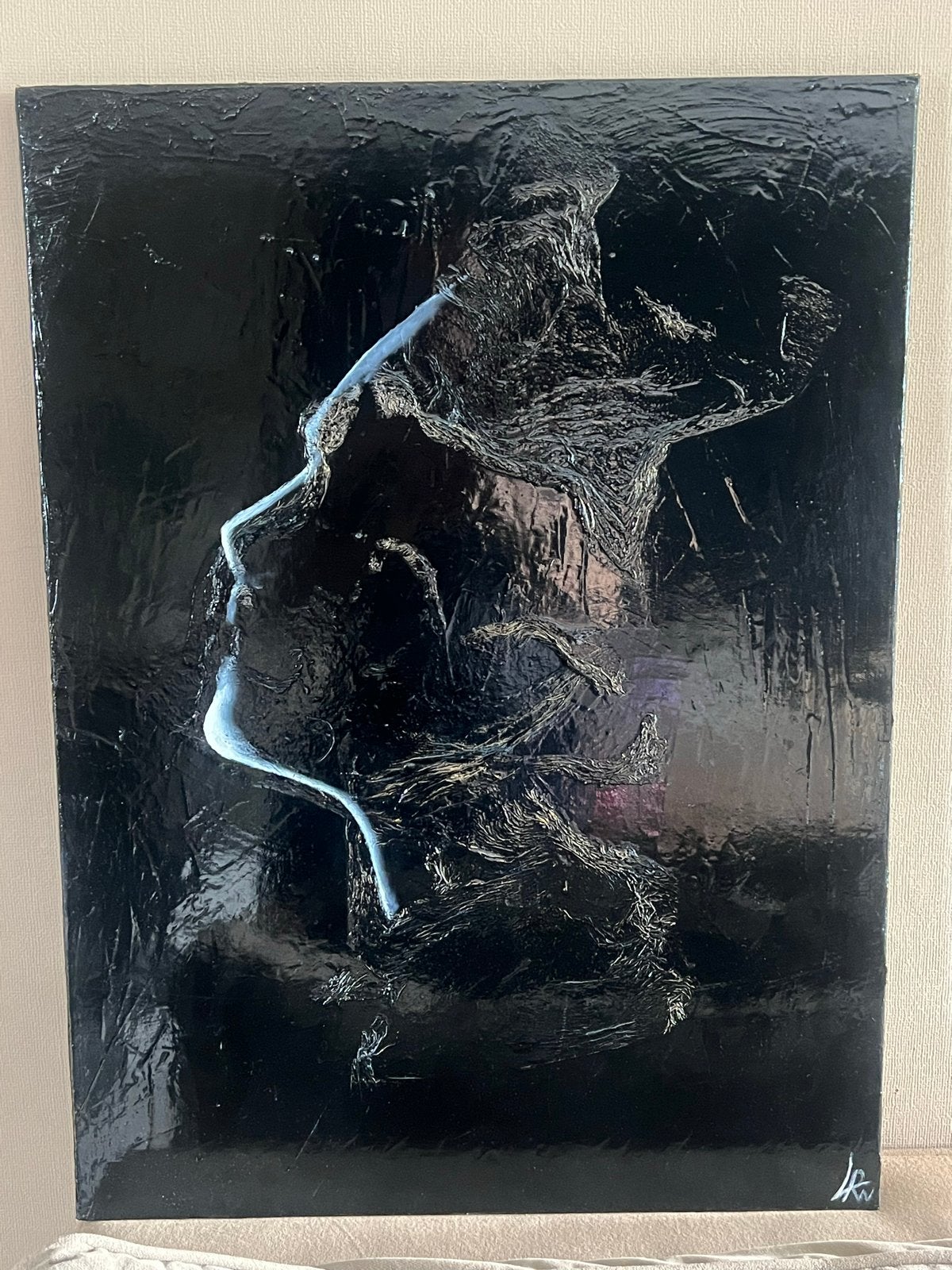 Kunst/schilderij Vrouwelijk profiel in zwart en wit, Ophalen, Acrylverf, Gelakt/vernis, Portret