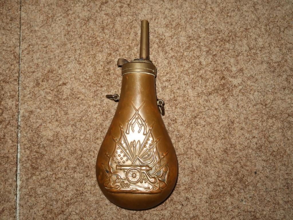 vintage koperen kruitfles, repro antiek Civil War kruithoorn, Verzamelen, Militaria | Algemeen, Verzenden, Marine, Amerika, Overige typen