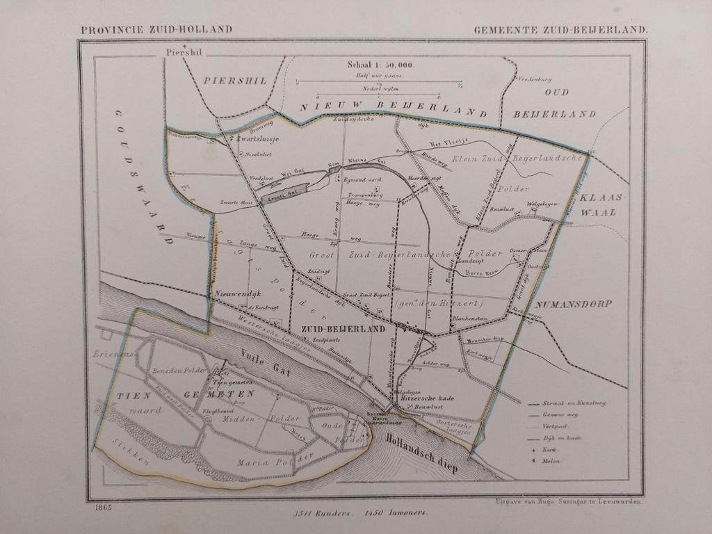 206 / Litho uit 1865 door J. Kuyper van Zuid Beijerland ZH, Ophalen of Verzenden