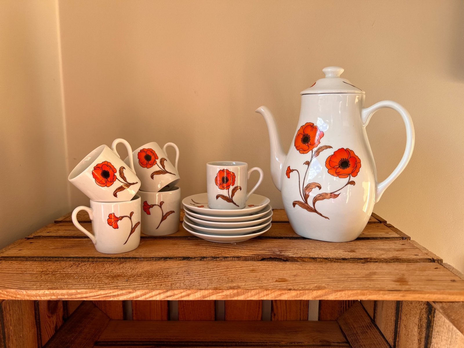 Retro koffieservies Avon met klaproos vintage espresso, Antiek en Kunst, Verzenden