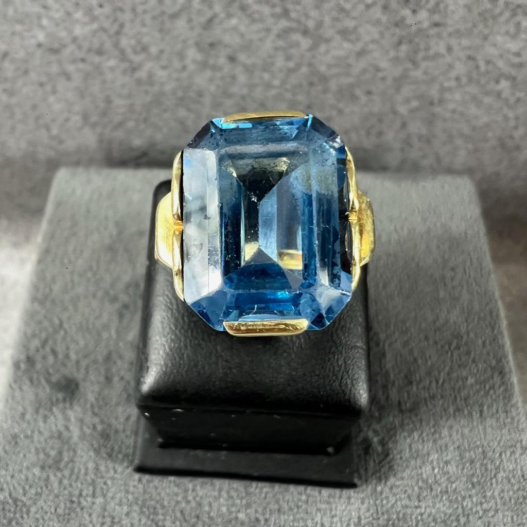 Gouden Ring | 14k |6,31g|Cabouchon aquamarijn |18,75| 409175, Sieraden, Tassen en Uiterlijk, Ringen, 18 tot 19, Gebruikt, Ophalen of Verzenden