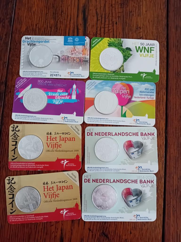 Collectie 16 Nederlandse Herdenkingsmunten Vijfje, Postzegels en Munten, Munten | Nederland, Ophalen of Verzenden