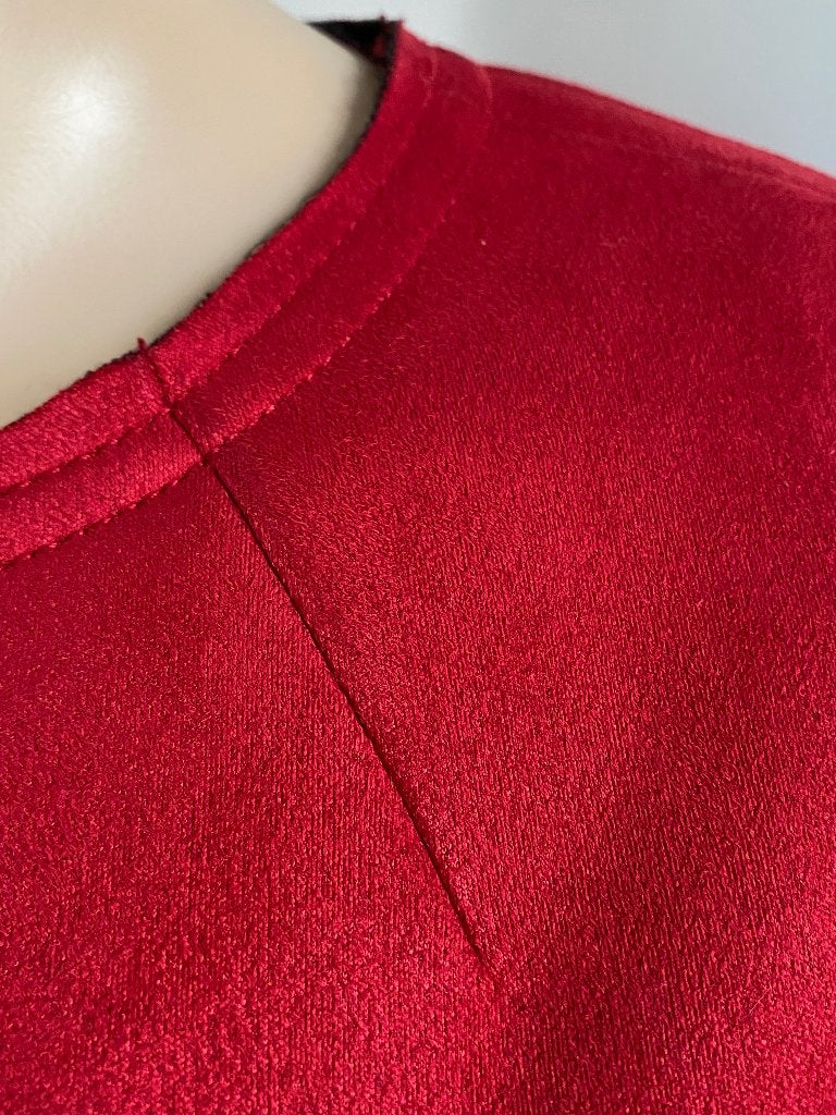 K341 Zara maat 40=M suedine lang jasje vest jas blazer rood, Maat 38/40 (M), Zara, Ophalen of Verzenden, Zo goed als nieuw