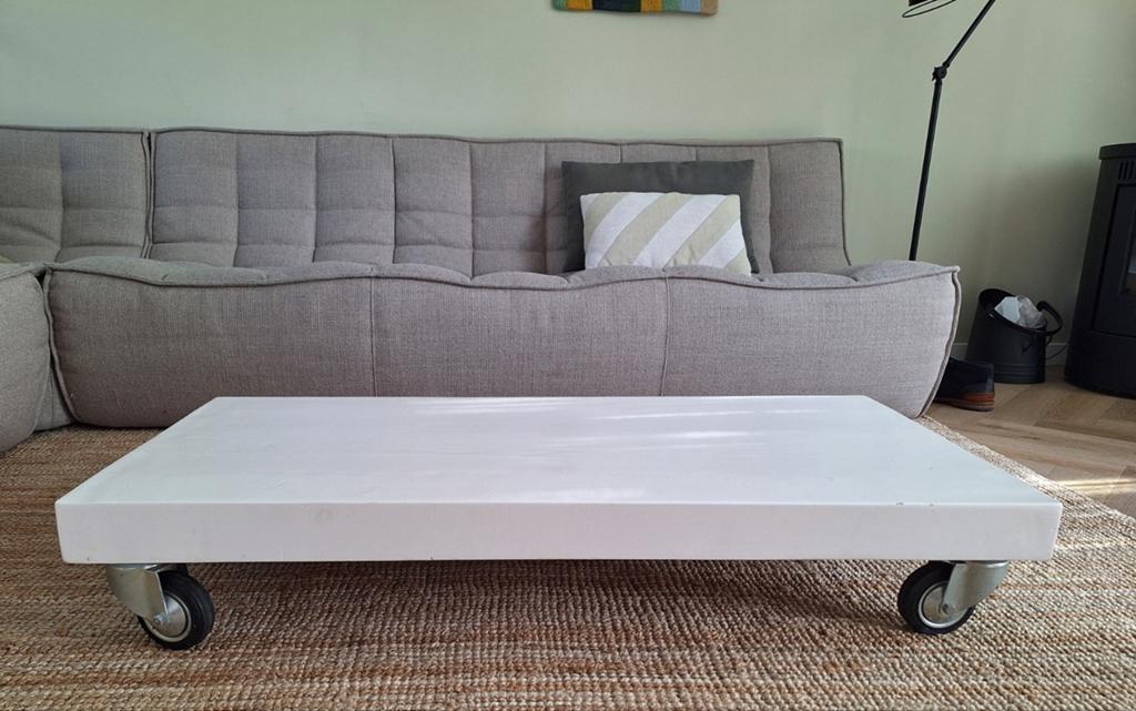 Salontafel, wit, massief hout, Huis en Inrichting, Tafels | Salontafels, Ophalen, Gebruikt, 100 tot 150 cm, 50 tot 100 cm